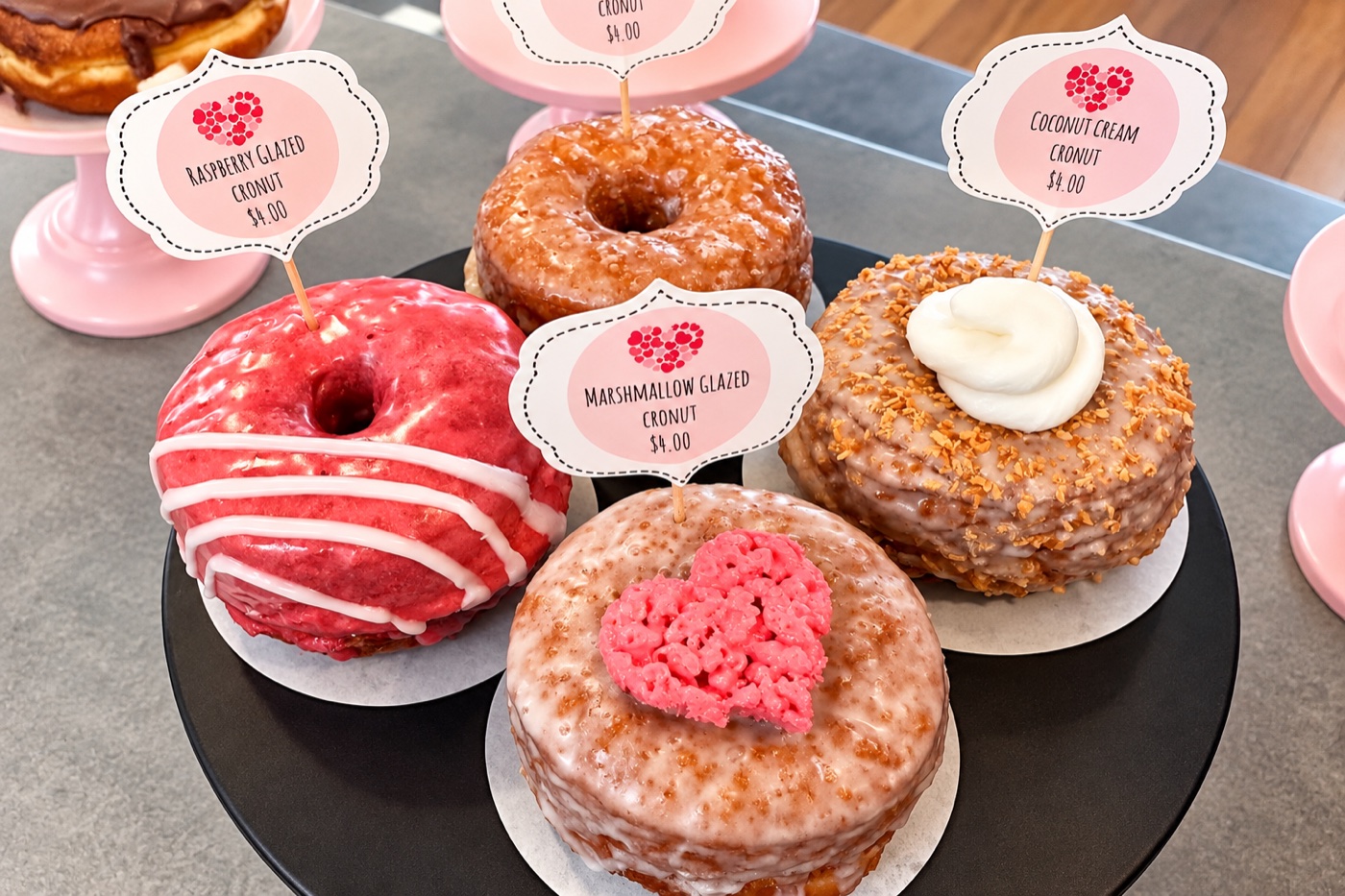 Colorful cronuts displayed by NH Doughnut Co.